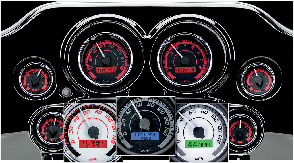 DAKOTA DIGITAL MVX-8K Series Analog/Digital 6-Gauge Kit - Chrome Bezel - Black Face with Gray Background MVX-8604-KG-C