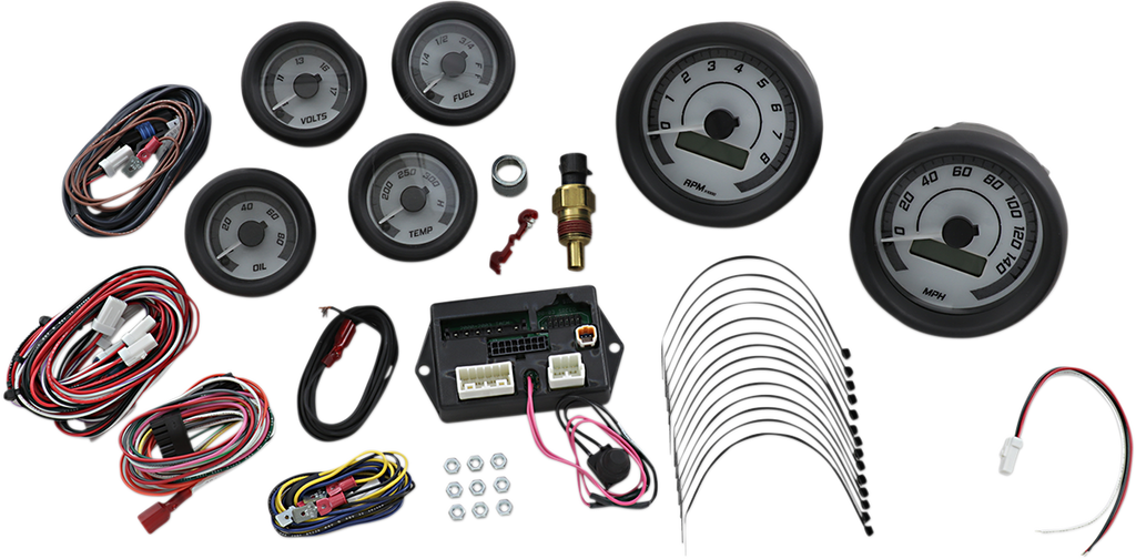 DAKOTA DIGITAL MVX-8K Series Analog/Digital 6-Gauge Kit - Black Bezel - White Face with Gray Background MVX-8600-WG-K